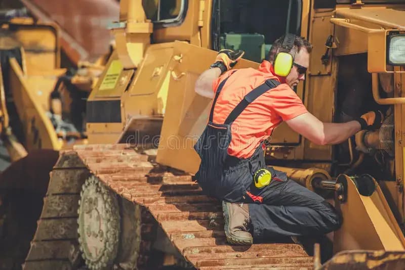 Técnico realizando mantenimiento al bulldozer