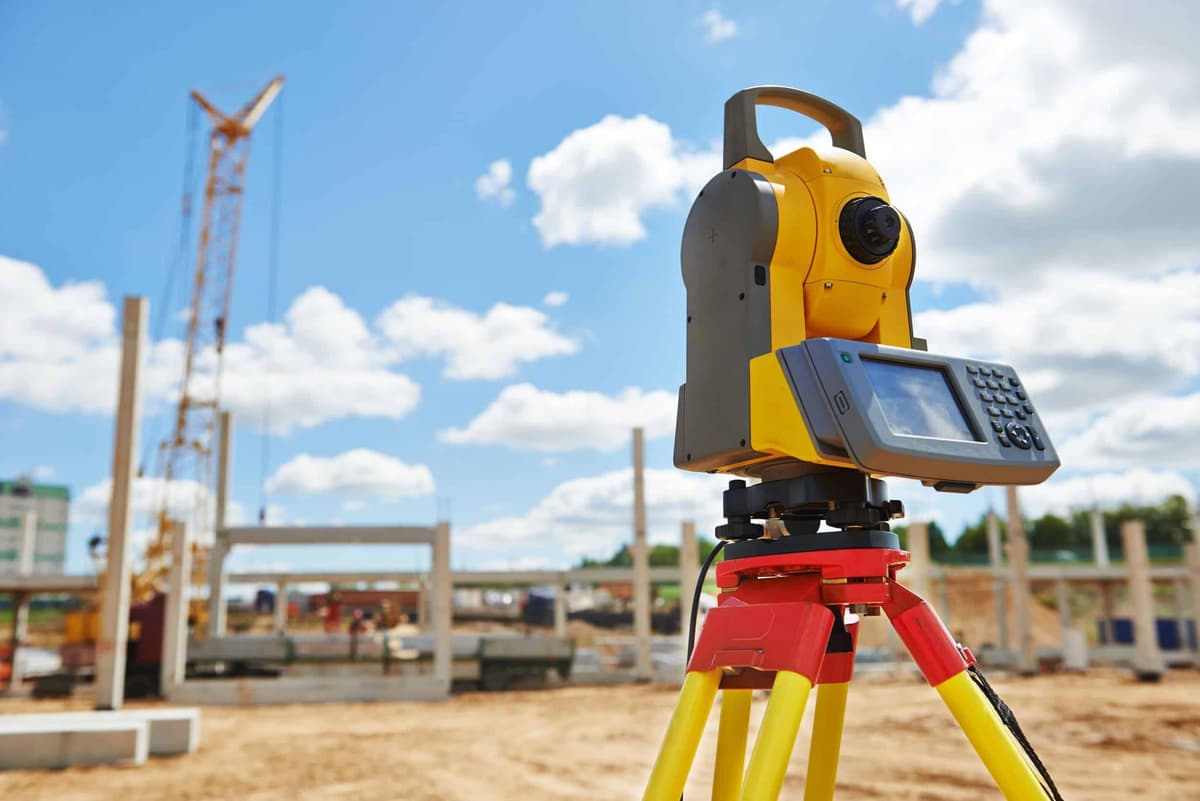 Estación total en uso en proyecto de construcción