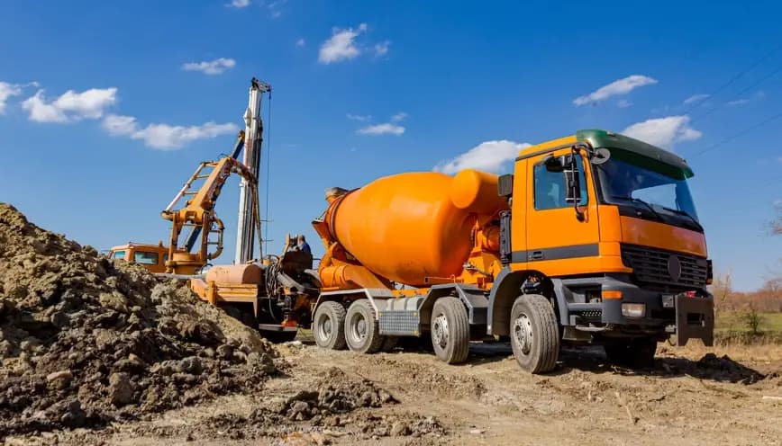 Mezcladora de concreto trabajando con materiales pesados