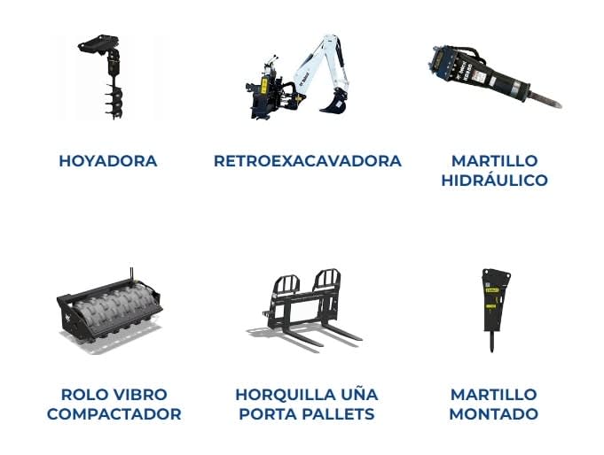 Accesorios de minicargador intercambiables